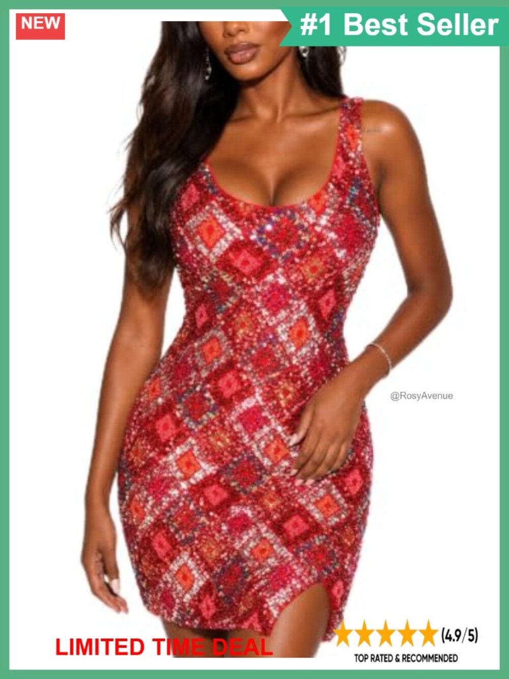 Sequin Square Neck Sleeveless Bodycon Mini Party Dress Side Split